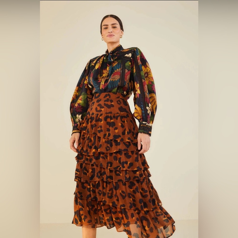 FARM Rio Brown Leopard Maxi Skirt
